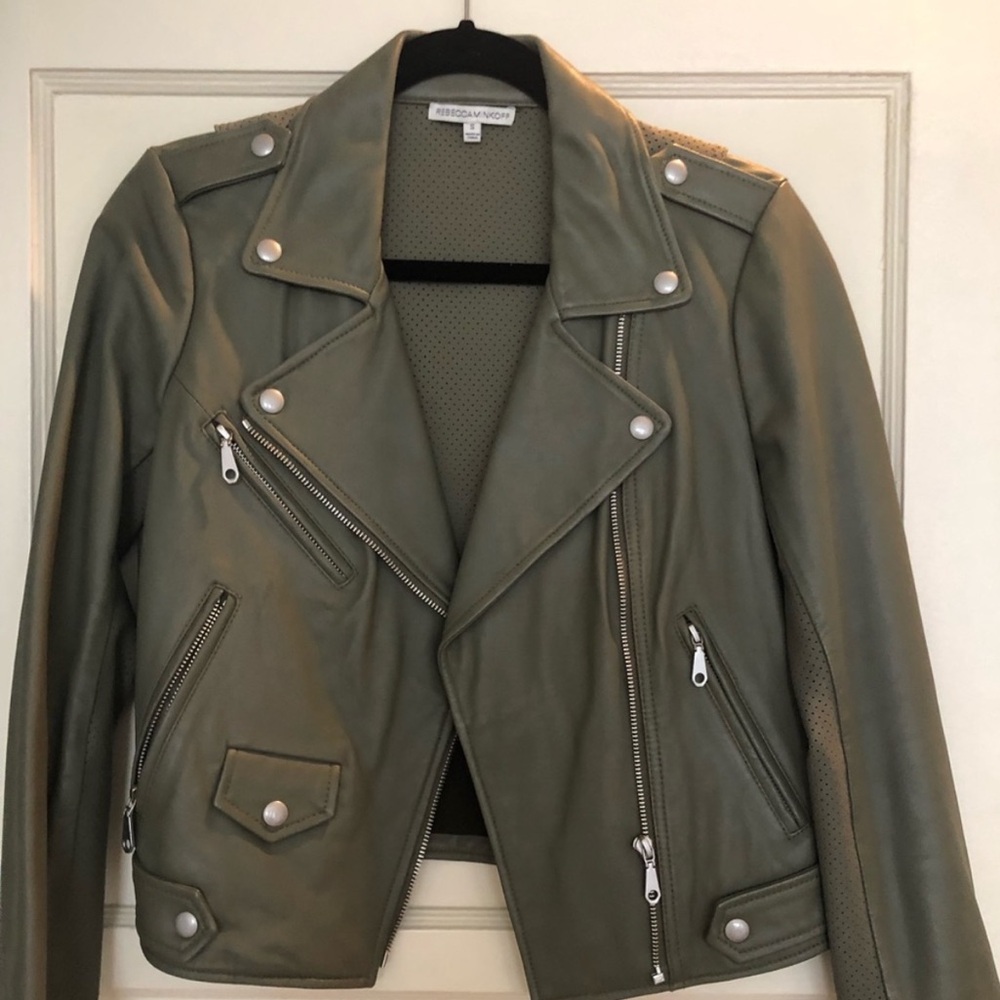 Rebecca Minkoff Wes leather jacket in green